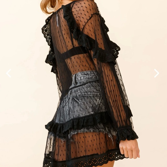 Black Mesh Polka dot Mini Cover up Dress - Picture 2 of 4